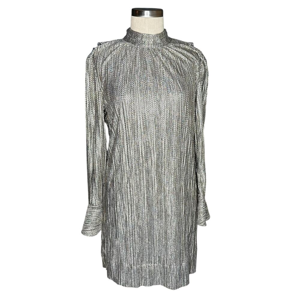 SABINA MUSAYEV Gray Gold Patterned Mini Dress Women's Size XS Night Out Glam